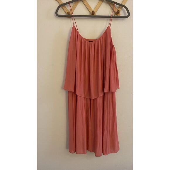 Zara Dress Women's XS Coral Pink Mini Frill Draped Ruffle Strappy Layered - Picture 2 of 6